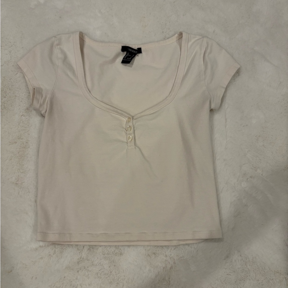 Forever 21 Cream Cropped Tee